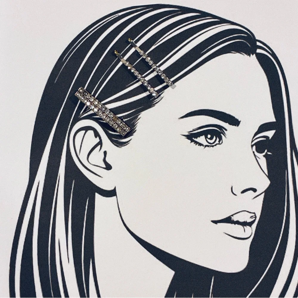 Vintage Rhinestone Hair Accessories Set: hair Barrette, 2 rhinestone hair pins
